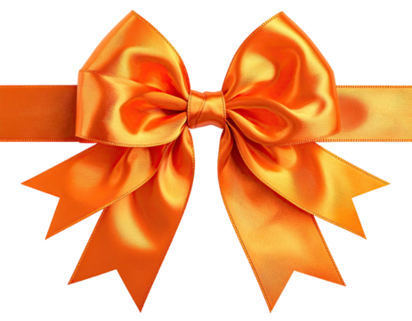 Close-up of a bright orange silk ribbon tied into a decorative bow with extended ends