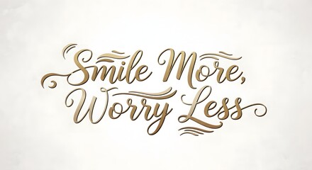 Inspirational quote in elegant script font reading 'Smile More, Worry Less' on a plain light background