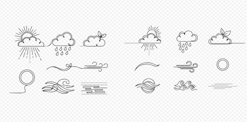 Continuous line art weather icons set.