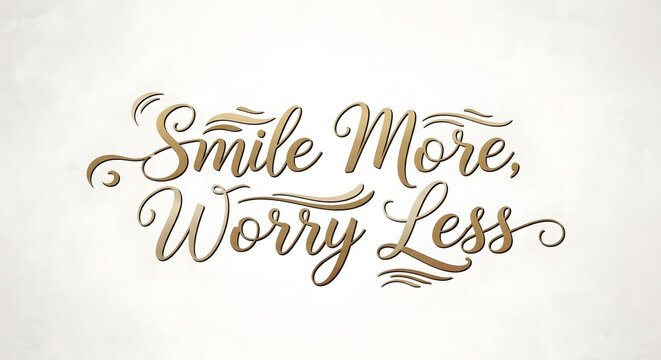 Inspirational quote in elegant script font reading 'Smile More, Worry Less' on a plain light background
