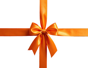 A vibrant, satin-like orange ribbon tied in a decorative bow against black