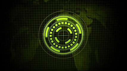 Futuristic Neon Green HUD Target Interface Overlayed on World Map Grid technology digital animated. Neon green HUD target elements, perfect for futuristic data, radar, and technology concepts. - Powered by Adobe