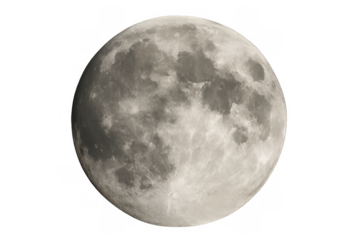 Full moon displaying its textured surface and craters on a transparent background, useful for astronomy, space, and science concepts