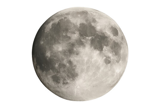 Full moon displaying its textured surface and craters on a transparent background, useful for astronomy, space, and science concepts