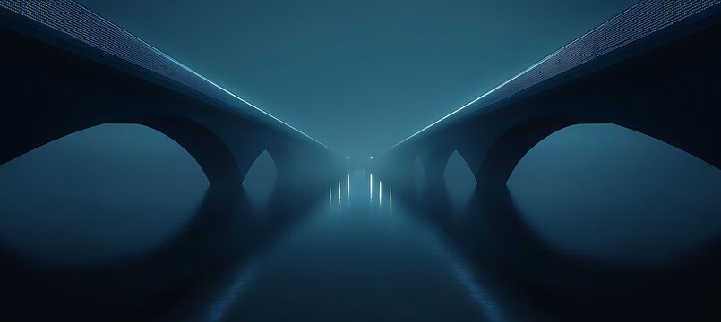 Futuristic bridge at night over the water, showcasing modern architecture and a serene landscape - Powered by Adobe