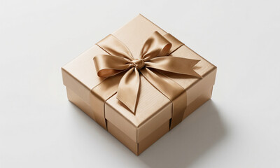 Obraz premium Luxury gift box mockup with ribbon top-down view sharp focus clean white background Generative AI