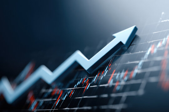 Financial growth concept with rising stock market graphs on a blue background