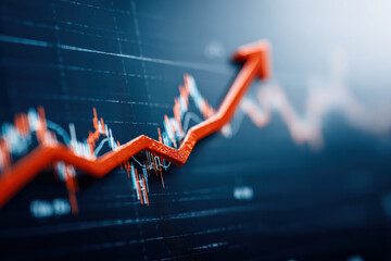 Financial growth concept with rising stock market graphs on a blue background