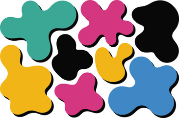 Dynamic colorful blobs with shadow accents create playful, modern background texture