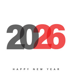 Modern Happy New Year 2026 logo with red and black split. Vector