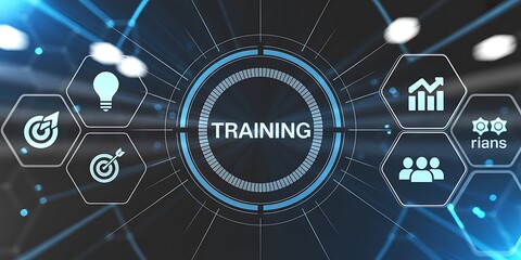 Digital training concept with icons and futuristic interface education learning
