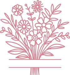 Split wildflower bouquet svg, floral name monogram svg, personalized name, gifts for girlfriend, wife, mom, grandma, spring garden farmhouse decor, laser ready cut files, glowforge silhouette cricut