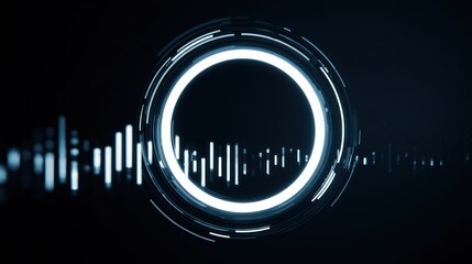 Modern digital sound wave visualization with glowing circular elements on a dark background.