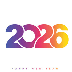 Modern Happy New Year 2026 with colorful gradient typography. Vector