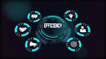 Increased business efficiency, virtual interface showing core values, strategic planning, and performance management. - Powered by Adobe