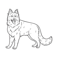 German Shepherd Dog (Alsatian) Line Art. Vector Outline Drawing of a Loyal Canine on a White Background, Ideal for Coloring Pages, T-Shirt Print, or Simple Logo Design.