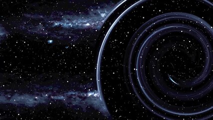 Dynamic blue swirling vortex in starry space forms a spiral galaxy effect, illustrating cosmic depth and animated celestial visuals. Swirling Blue Light Vortex in a Starry Space animation. - Powered by Adobe