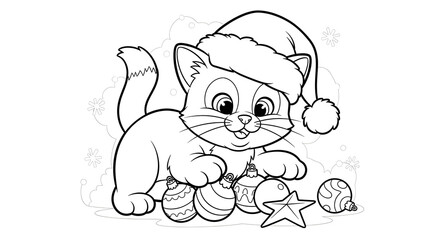 Cute Christmas Kitten Coloring Page