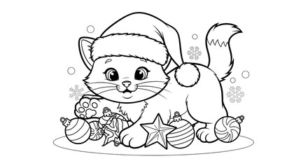 Cute Christmas Kitten Coloring Page