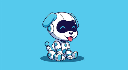 Adorable cartoon robot puppy with blue accents and a playful expression.