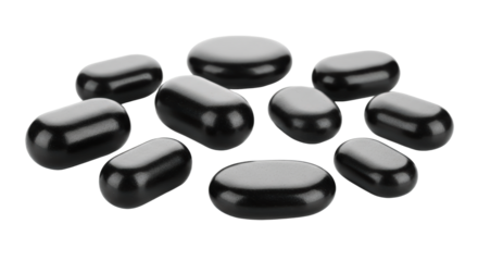 Group Of Black Oval Shaped Lozenges Arranged isolated on Transparent Background