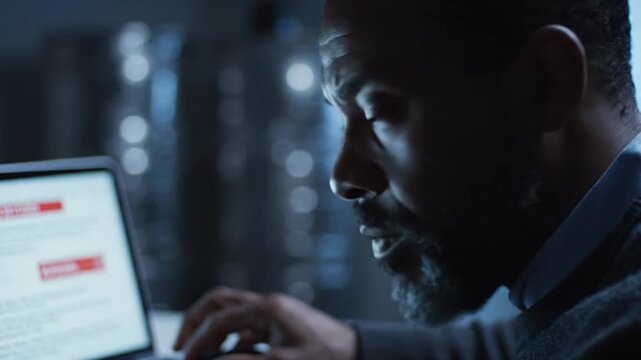 Phishing Scam, Man Hesitates to Click Link in Dark Room