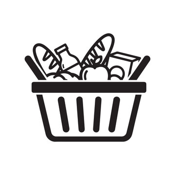 Essential groceries in a shopping basket icon for daily needs