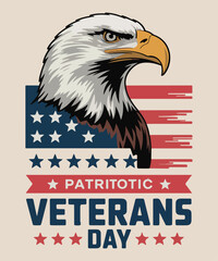 Patriotic Veterans Day Vector Design with Bald Eagle and American Flag Illustration