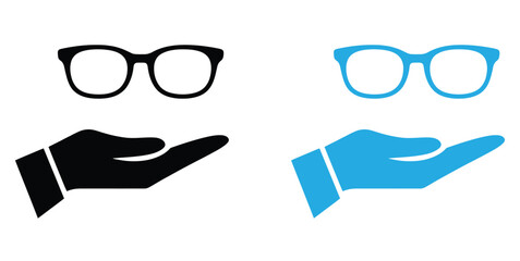 Vision care offered with hands holding eyeglasses icons set,Hand holding glasses, vector illustration design. Hands collection.