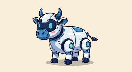 Futuristic Robotic Cow with Blue Accents and Horns.
