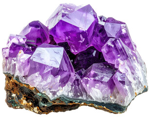 A cluster of vibrant purple crystals, exhibiting geometrical facets and textures