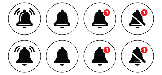 Stay updated with modern notification bell alert icon set,Notification bell icon set. Alarm symbol. Incoming message symbol. Bell for subscribe, alarm and push chat alert. New notification, reminder.