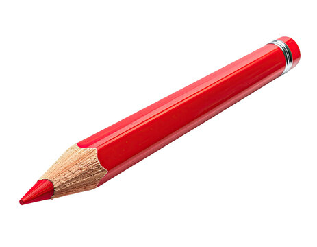 A short, sharp, red coloring tool with a silver band and a sharpened tip