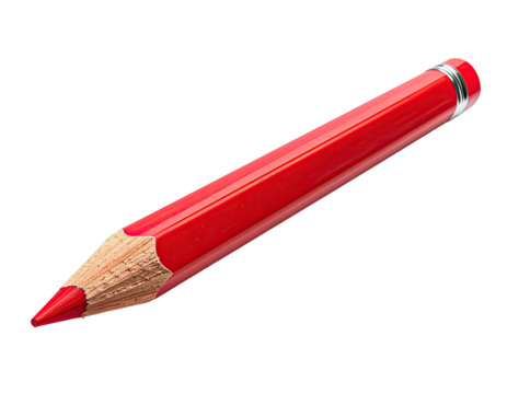 A short, sharp, red coloring tool with a silver band and a sharpened tip