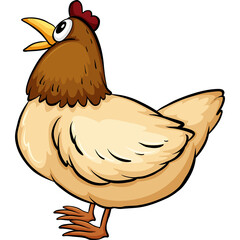 Cartoon Illustration of a Brown and Tan Chicken Standing with Mouth Open and Eyes Wide Isolated on a Transparent Background