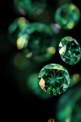 Elegant emerald green gemstone bokeh background with diamond facets and glow, perfect for luxury branding, premium product marketing, and exclusive magazine editorial design.

