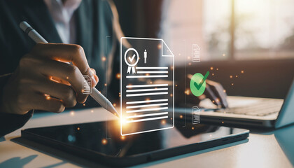 Digital Signature on Tablet with Stylus and Document Icon.