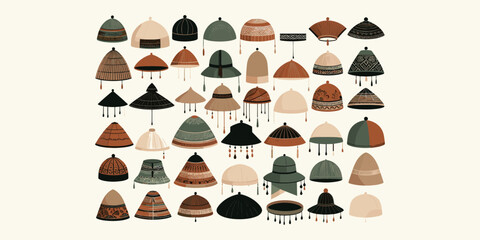 A Collection of Diverse and Unique Hats from Various Cultures, Showcasing Traditional Headwear Styles