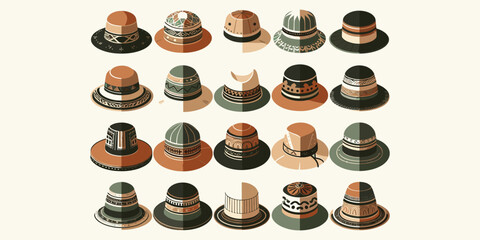 Eclectic Array of Artistic Hat Designs in Rows Fashion and Style