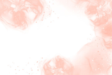Fototapeta premium Abstract orange watercolor painting border with transparent background. Coral orange ink texture with splatter for invitation, greeting card, cover, banner, poster, graphic element.