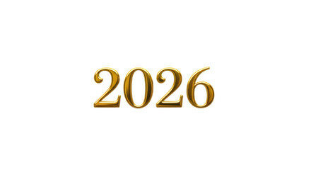 Golden 2026 year isolated on transparent background, a symbol of the upcoming new year with shiny and luxurious design elements