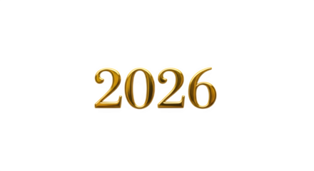 Golden 2026 year isolated on transparent background, a symbol of the upcoming new year with shiny and luxurious design elements
