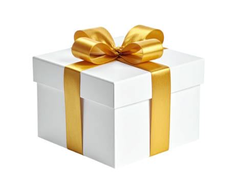 White box with gold ribbon, a perfect wrapped present with a decorative bow - Powered by Adobe