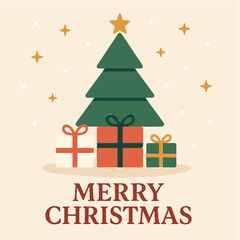 Fototapeta premium Minimal Modern Christmas Tree and Gifts Flat Vector Design 