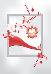 red and white composition with an eagle and white and red elements