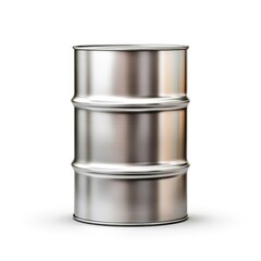 Metallic Barrel Standing Upright on White Background with No Labels