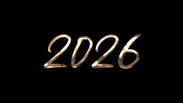 Year 2026 in gold script font is perfect for new years eve party invitations, anniversary celebrations, and futuristic themed designs.