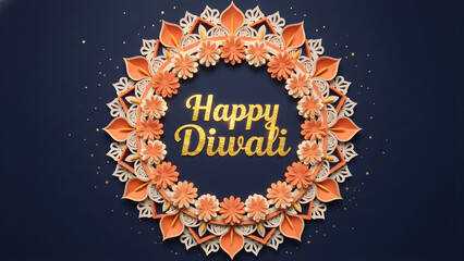 Happy Diwali Floral Paper Wreath on Navy