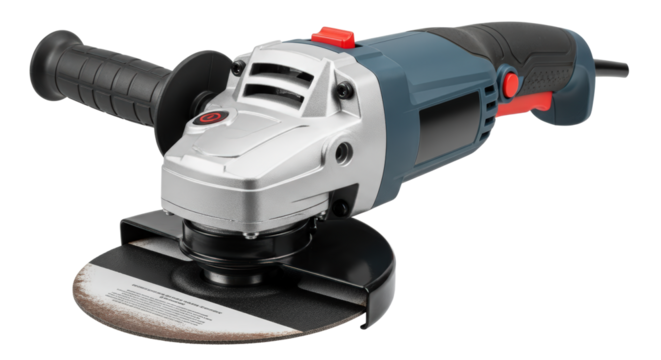 Industrial Angle Grinder With Cutting Disc And Side Handle isolated on Transparent Background