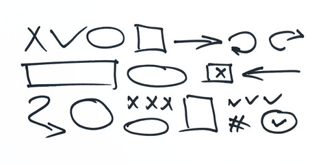 Collection organic grunge bold shapes, curved arrows and geometric shapes. Geometric vector set in...